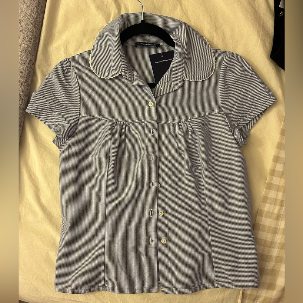 Brandy Melville Navy and White Striped Shirt